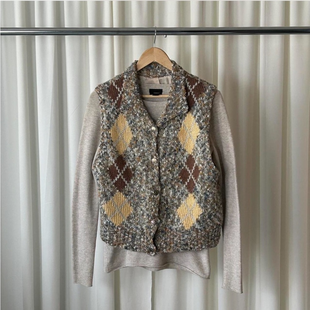 VTG SIBA Mohair Wool Blend Argyle Sweater Vest Hand Knitted Academic Medium